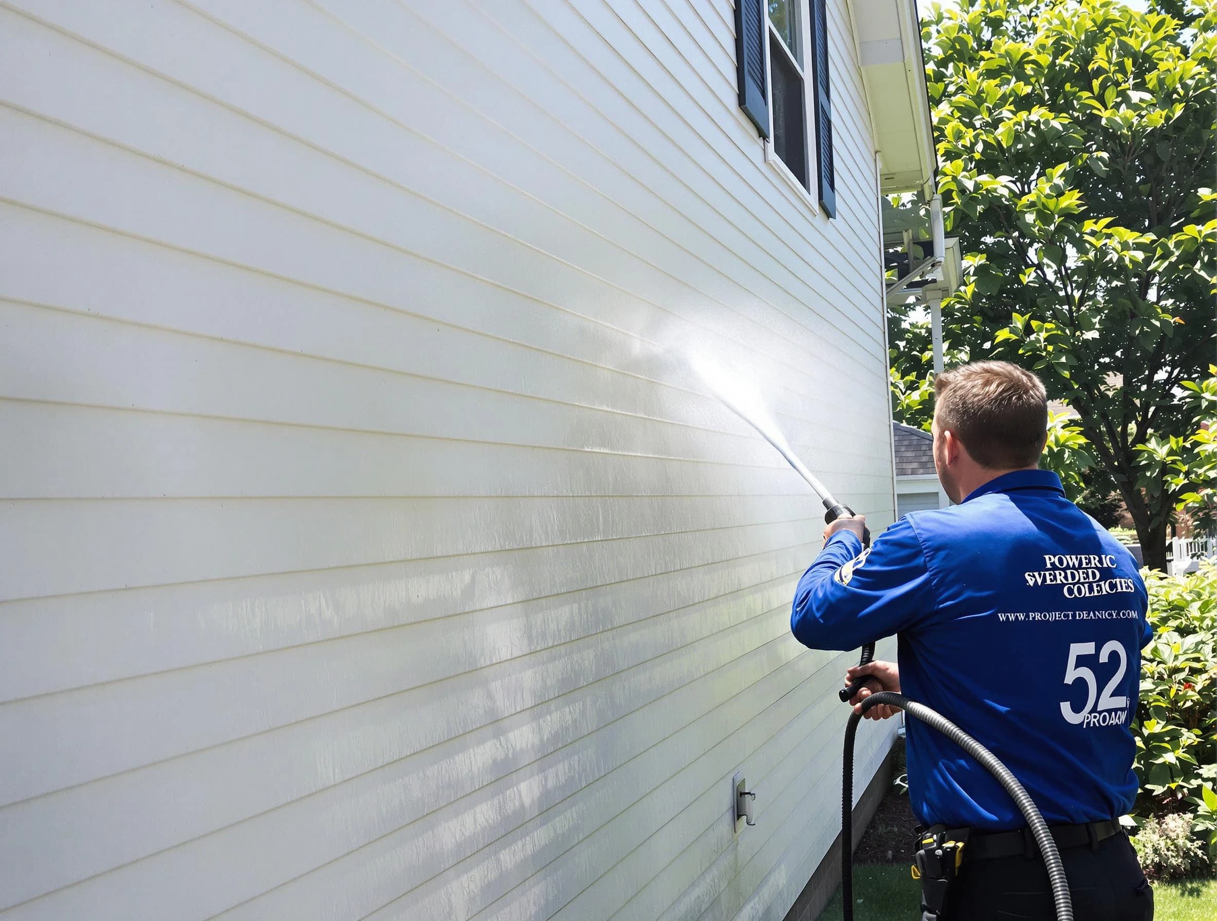 A Beachwood Power Washing technician power washing a home in Beachwood